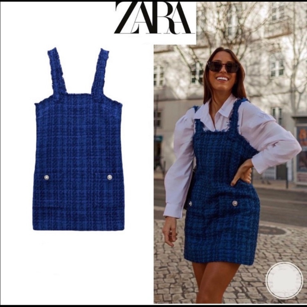 Zara Tweed Dress Textured Pinafore Dress